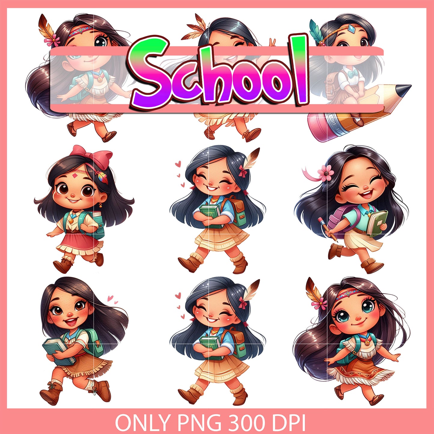 Pocahontas back to school design bundle png, pocahontas disney png
