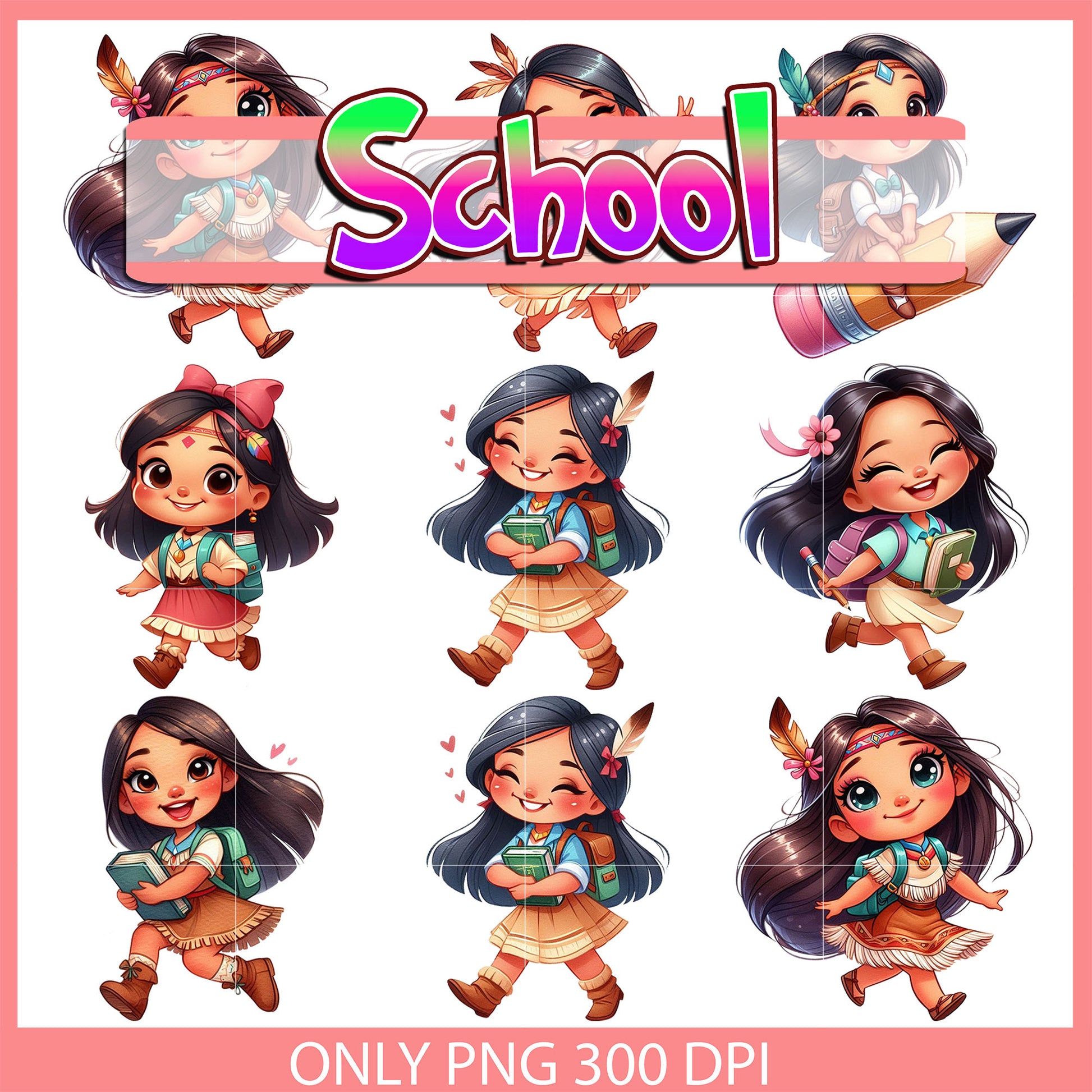 Pocahontas back to school design bundle png, pocahontas disney png