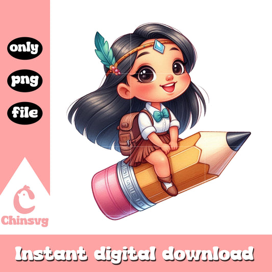 Pocahontas character and pencil design png, magic school ai png