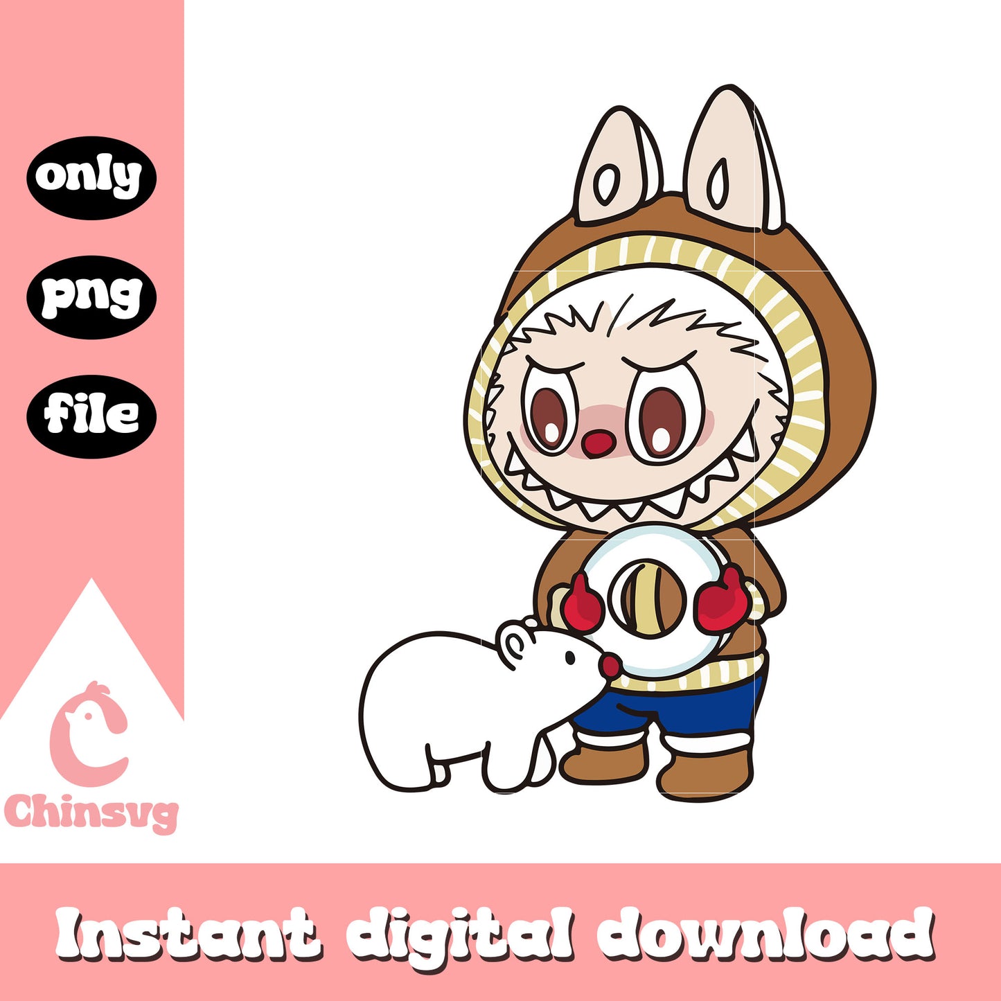 Polar explorer labubu cute doll design png, labubu clothing png