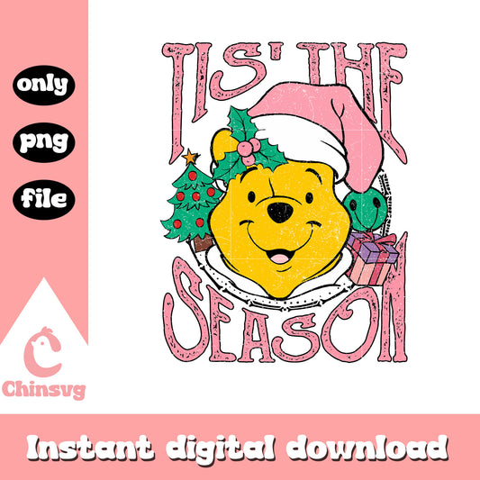 Pooh head tis' the season christmas pink png, winnie the pooh christmas png