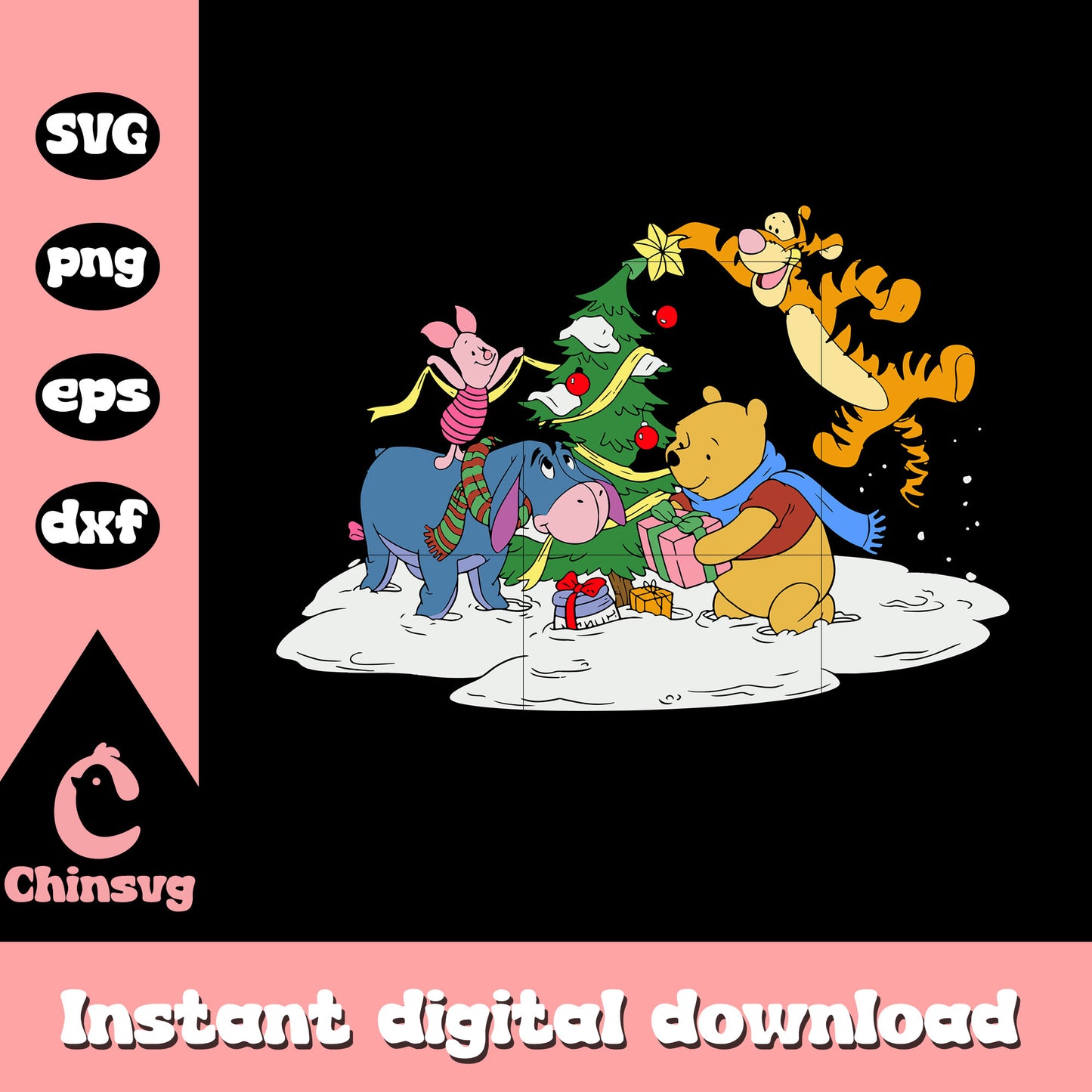 Pooh and friends decor christmas tree svg, disney pooh svg