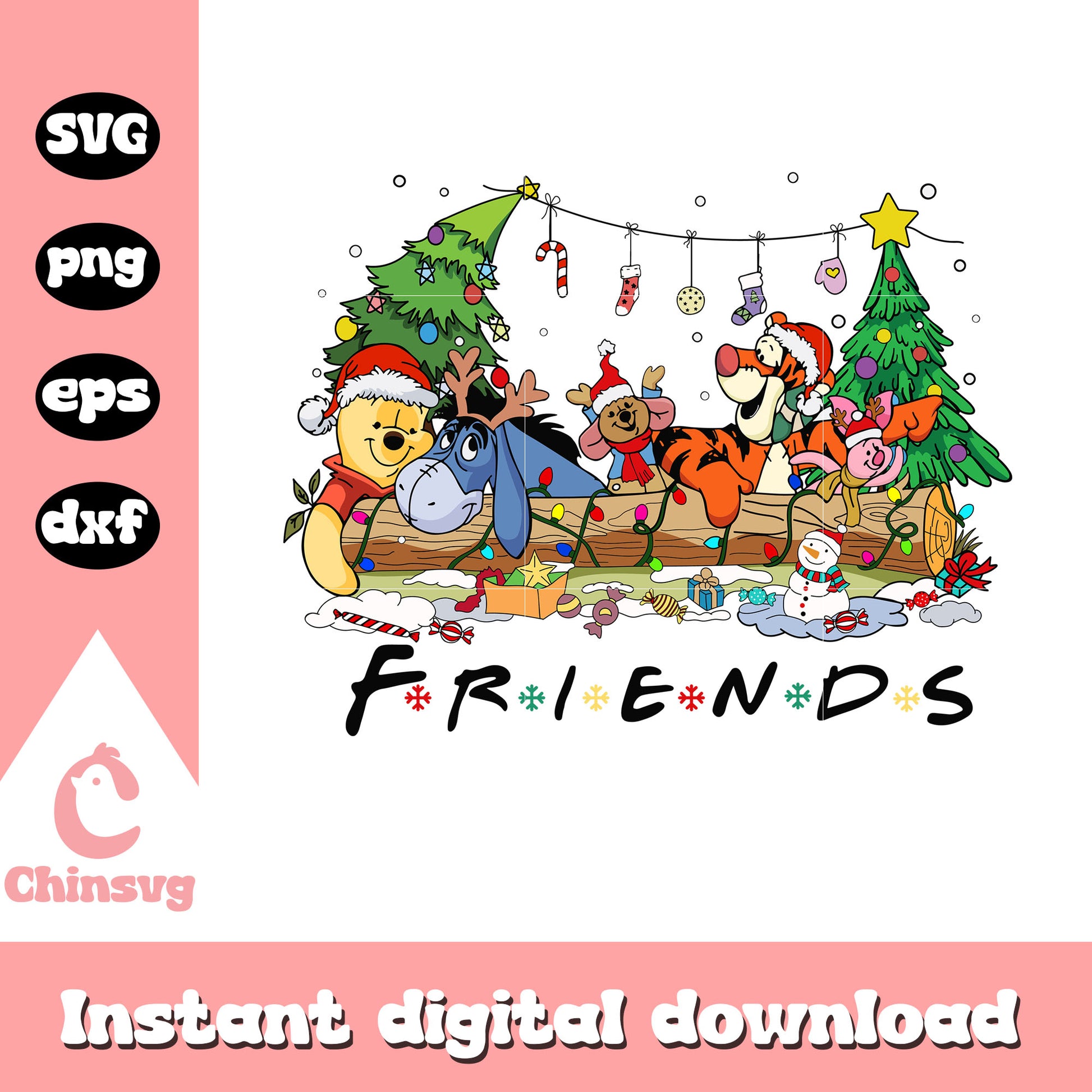 Pooh and friends on christmas day svg, winnie the pooh svg