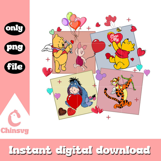 Pooh and friends valentine png, disney characters png, valentine png