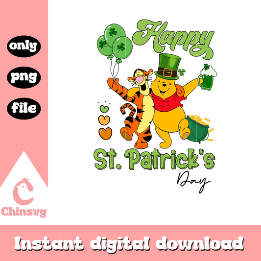 Pooh and tiger happy st.patrick's day png, patrick png
