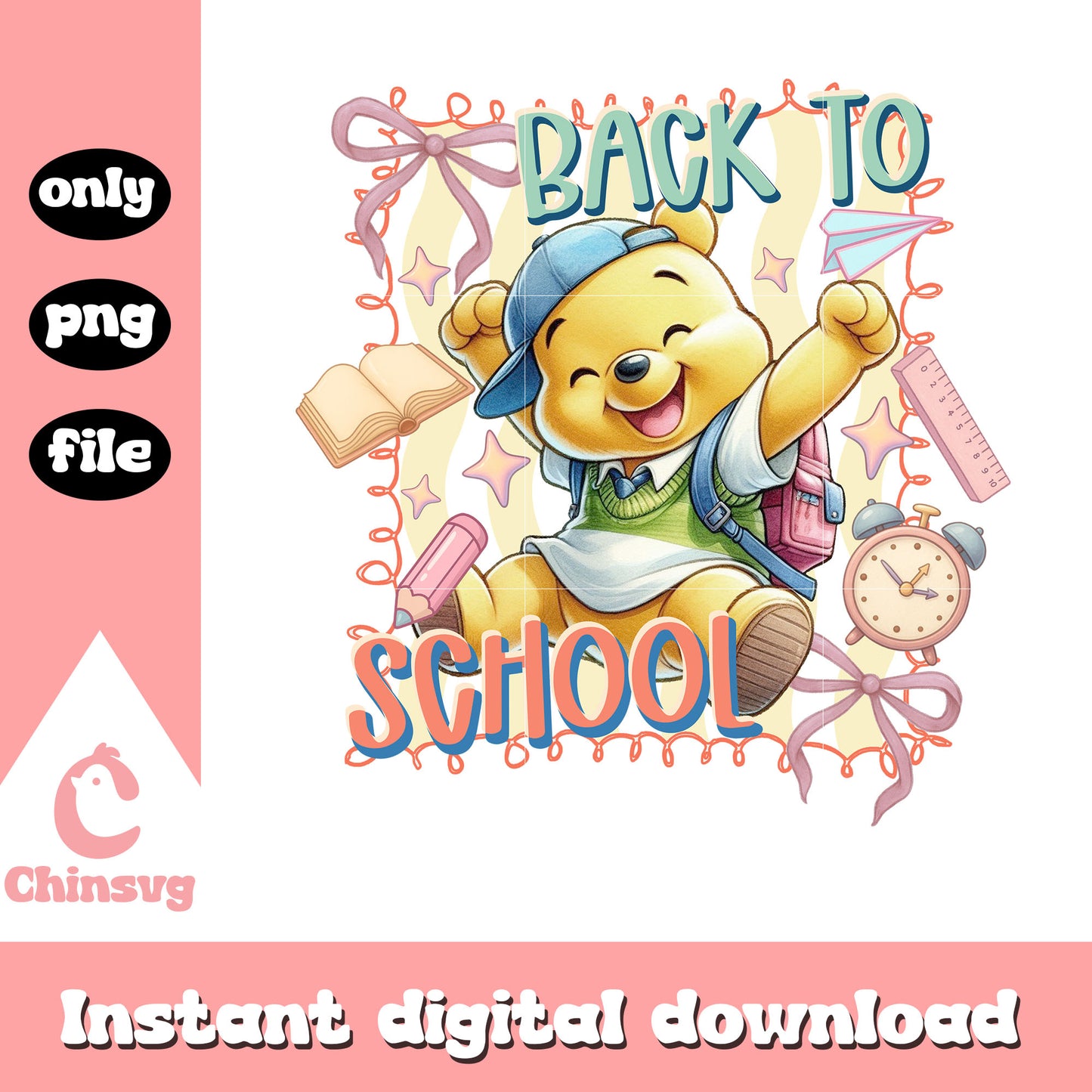 Pooh back to school coquette design png, winnie the pooh art png