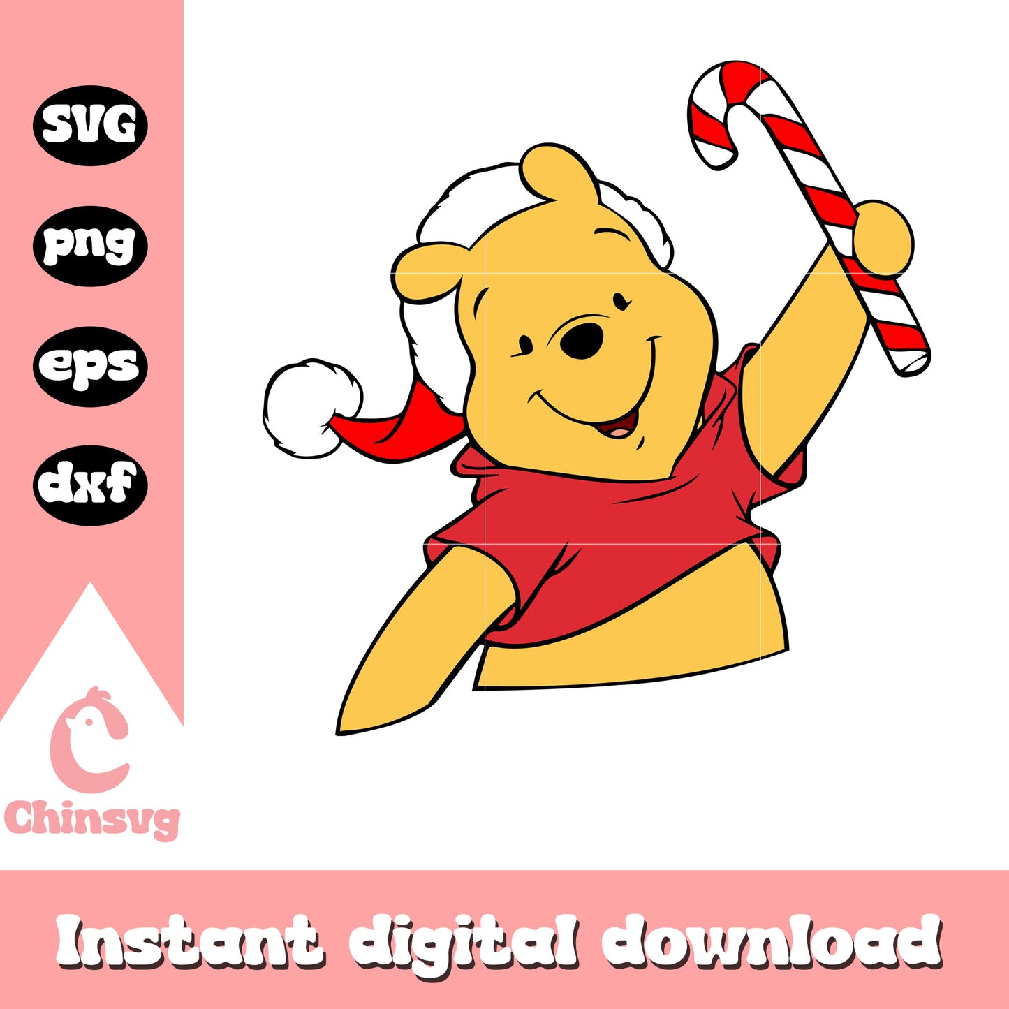 Pooh bear and christmas candy design svg, christmas pooh svg