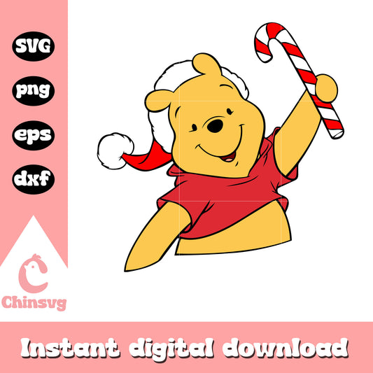 Pooh bear and christmas candy design svg, christmas pooh svg