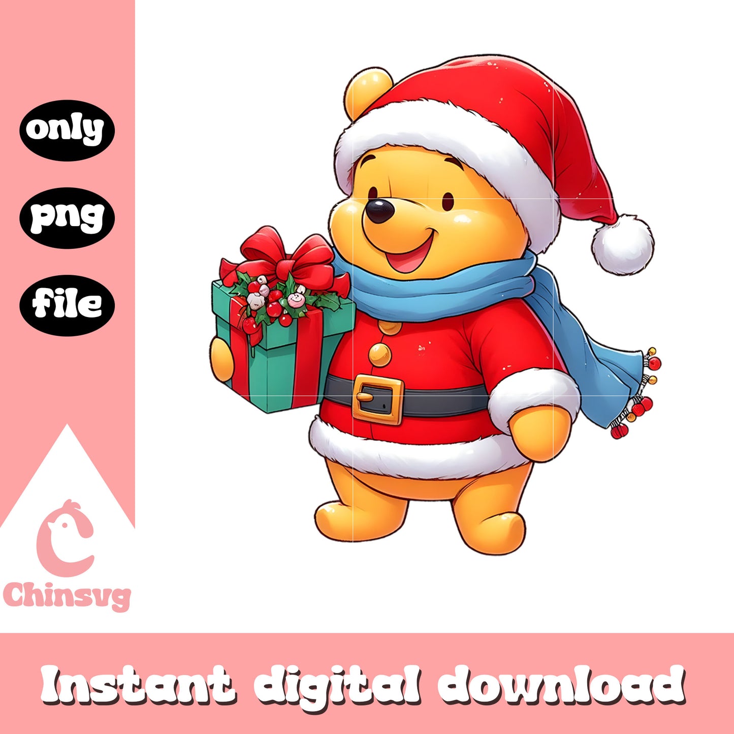 Pooh bear and christmas gift design png, winnie the pooh png