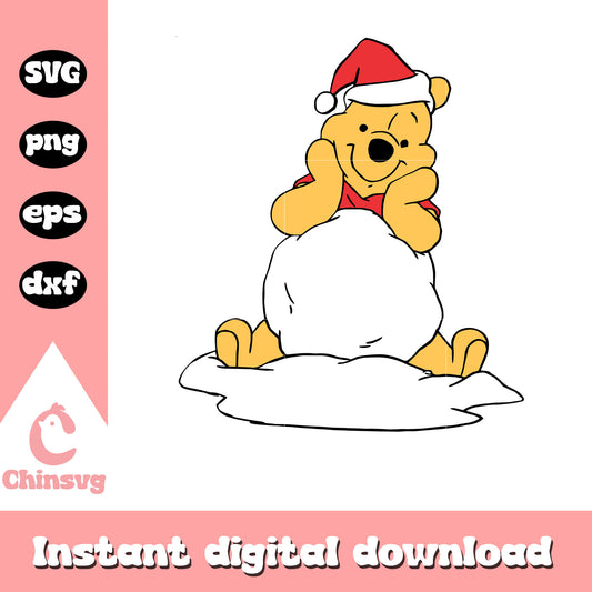 Pooh bear and snow ball christmas svg, christmas pooh bear​ svg