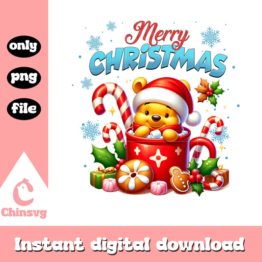 Pooh bear coffee mug merry christmas png, winnie the pooh png