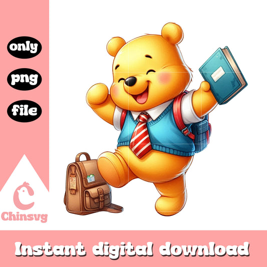 Pooh bear first day of school png, winnie the pooh png