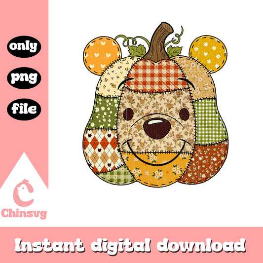 Pooh bear floral pumpkin patchwork png, winnie the pooh png