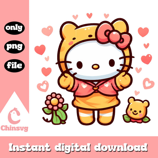 Pooh bear kitty cat costume png, cartoon character png, hello kitty png