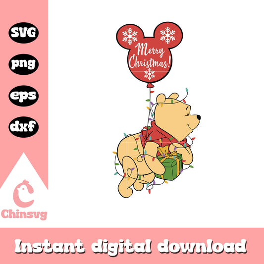 Pooh bear merry christmas balloon svg, disney winnie the pooh svg