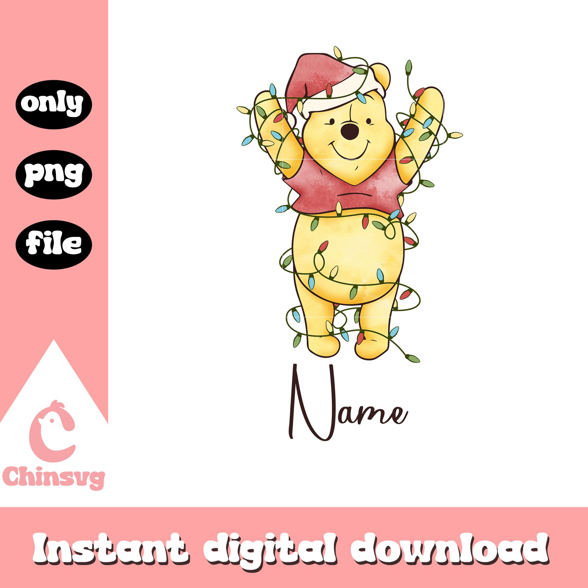 Pooh bear name christmas lights png, disney christmas ornaments png