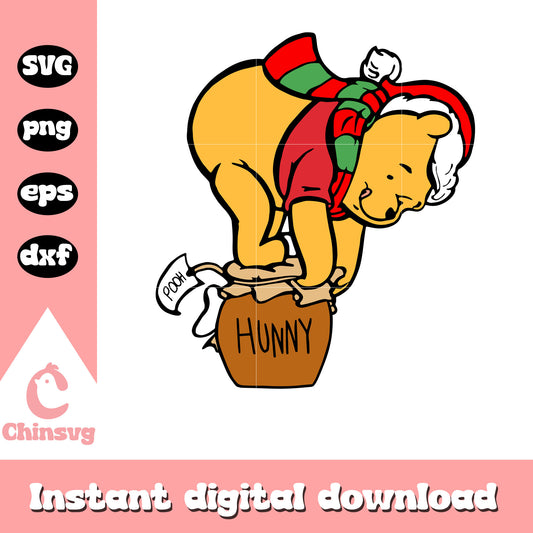 Pooh bear santa hat and hunny svg, winnie the pooh christmas​ svg