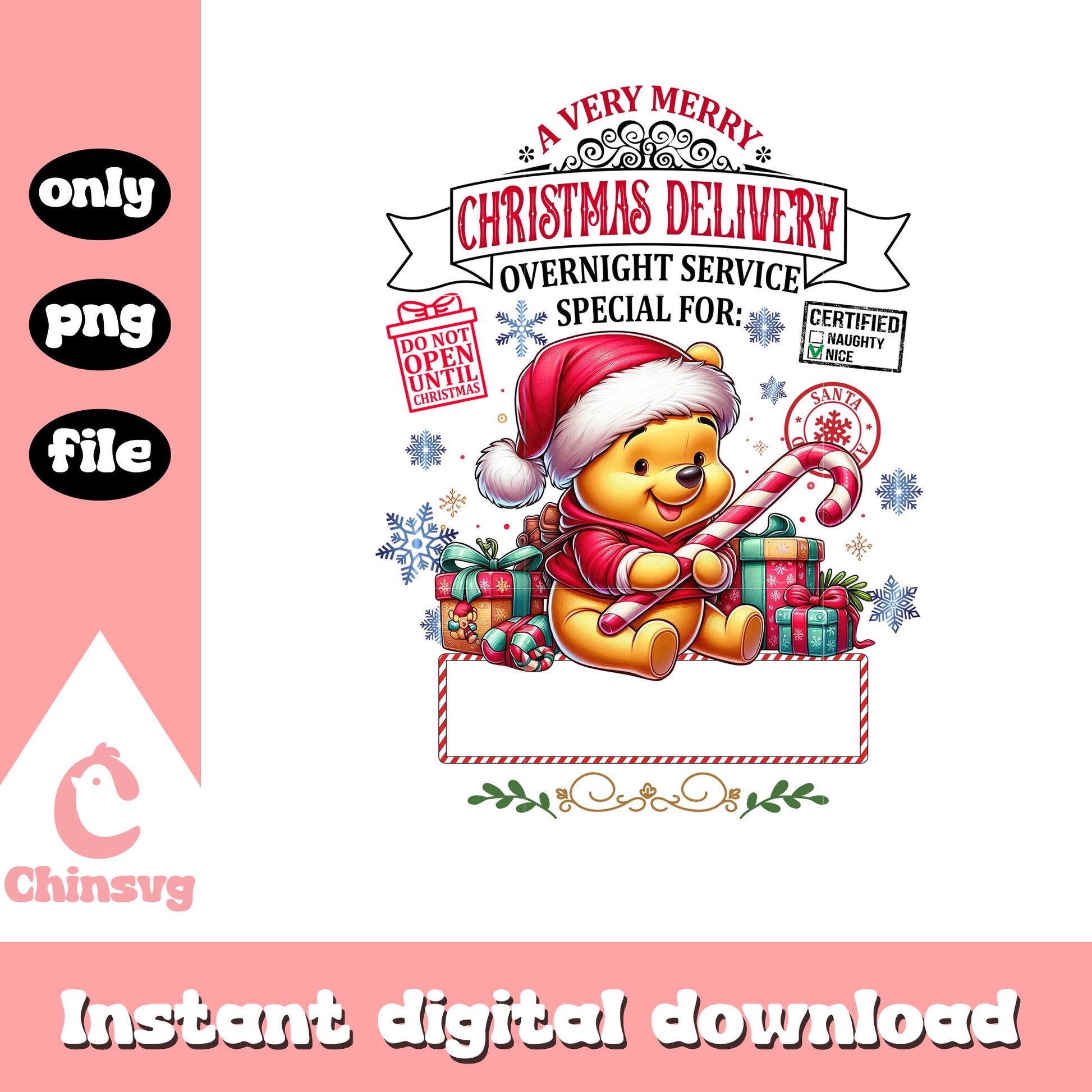Pooh bear very merry christmas delivery png, winne the pooh png