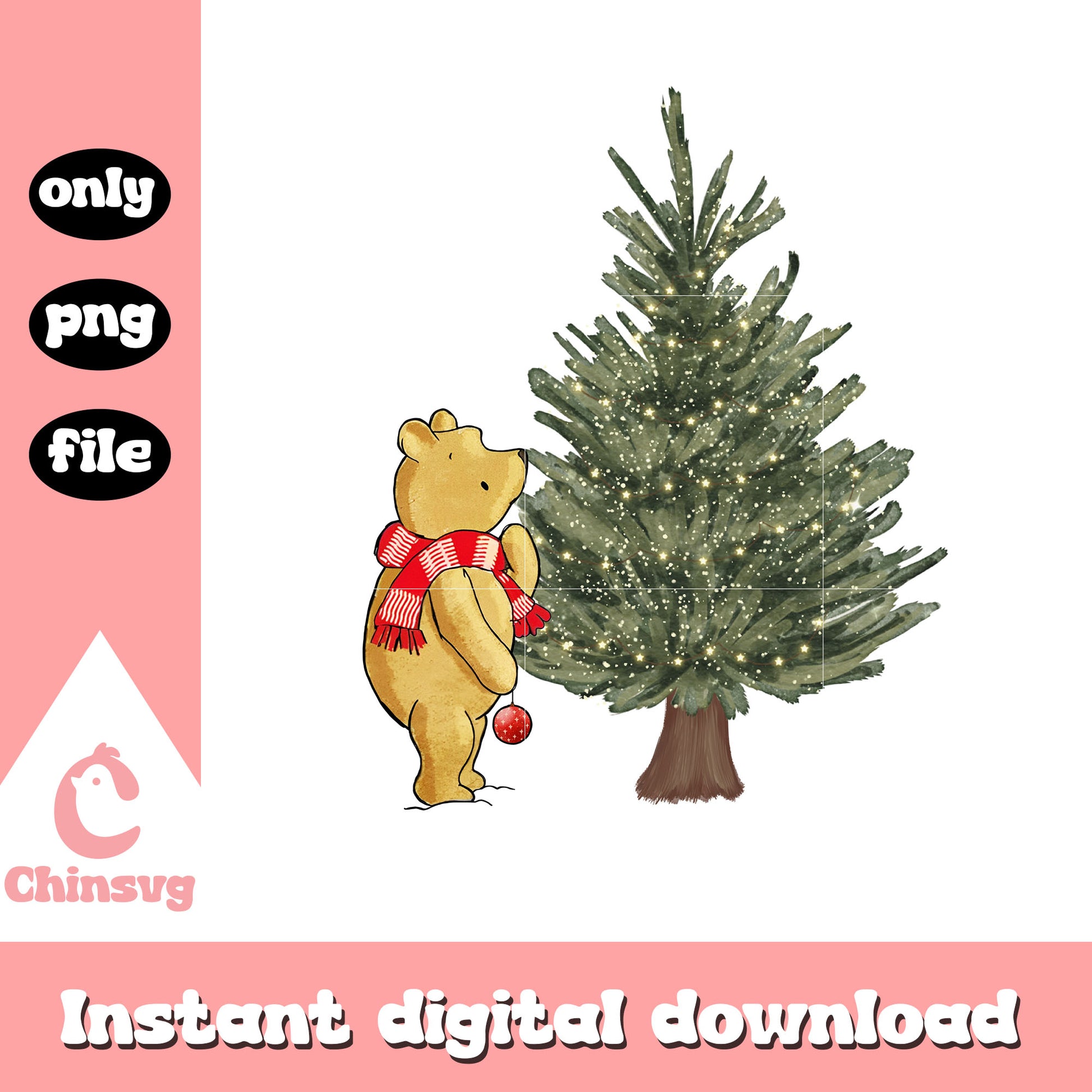 Pooh christmas tree vintage design png, winnie the pooh png