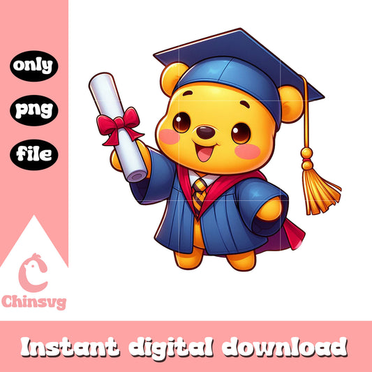 Pooh graduation day design png, winnie the pooh png, graduation png