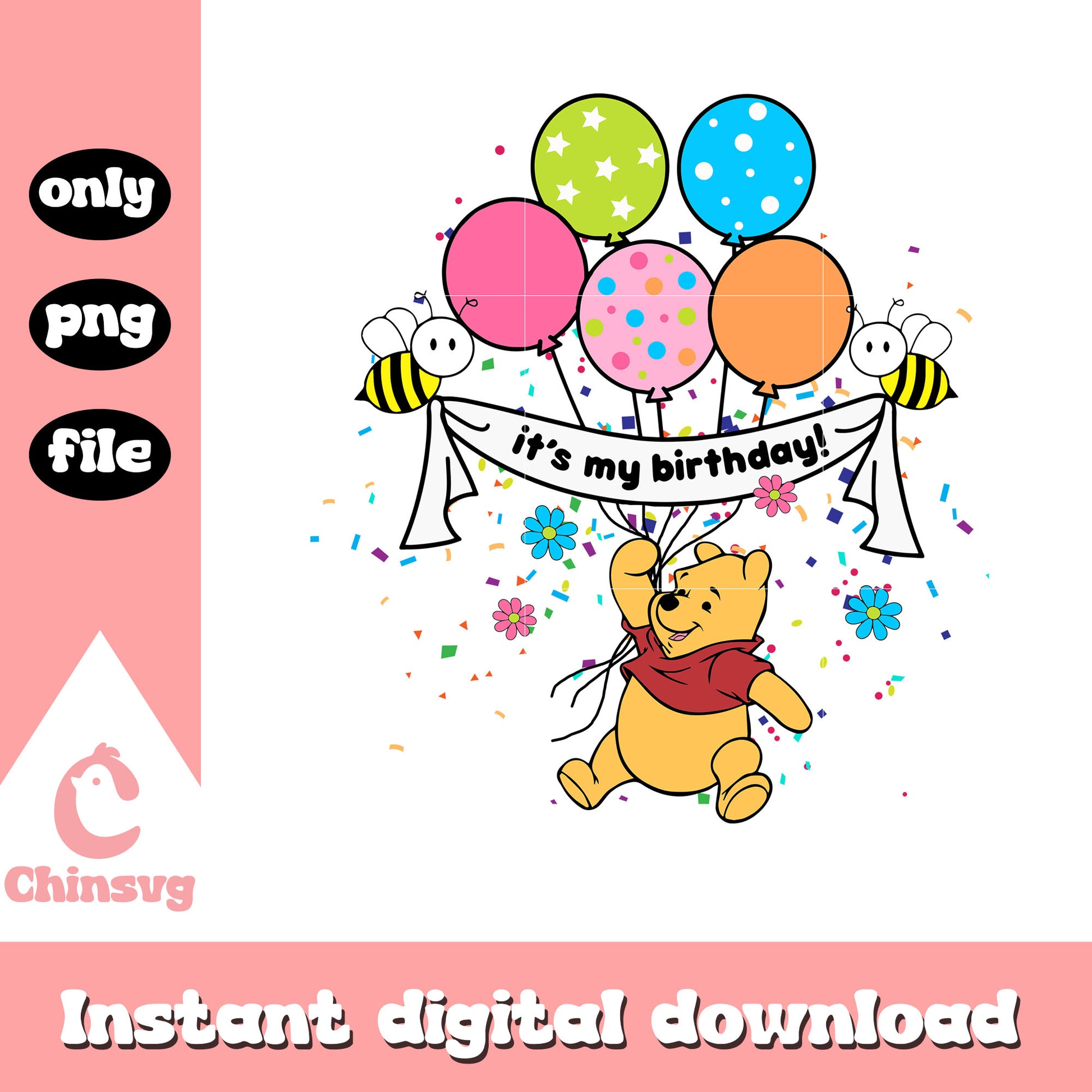 Pooh it's my birthday png, winnie the pooh png, disney birthday png
