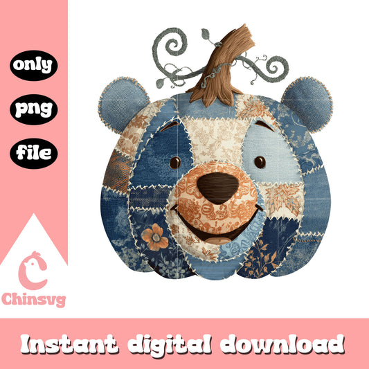 Pooh patchwork pumpkin halloween png, winnie the pooh png