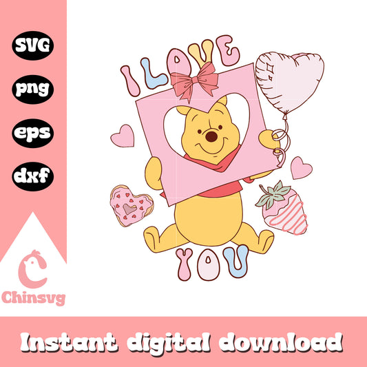 Pooh valentine I love you svg, pooh character svg, disney svg
