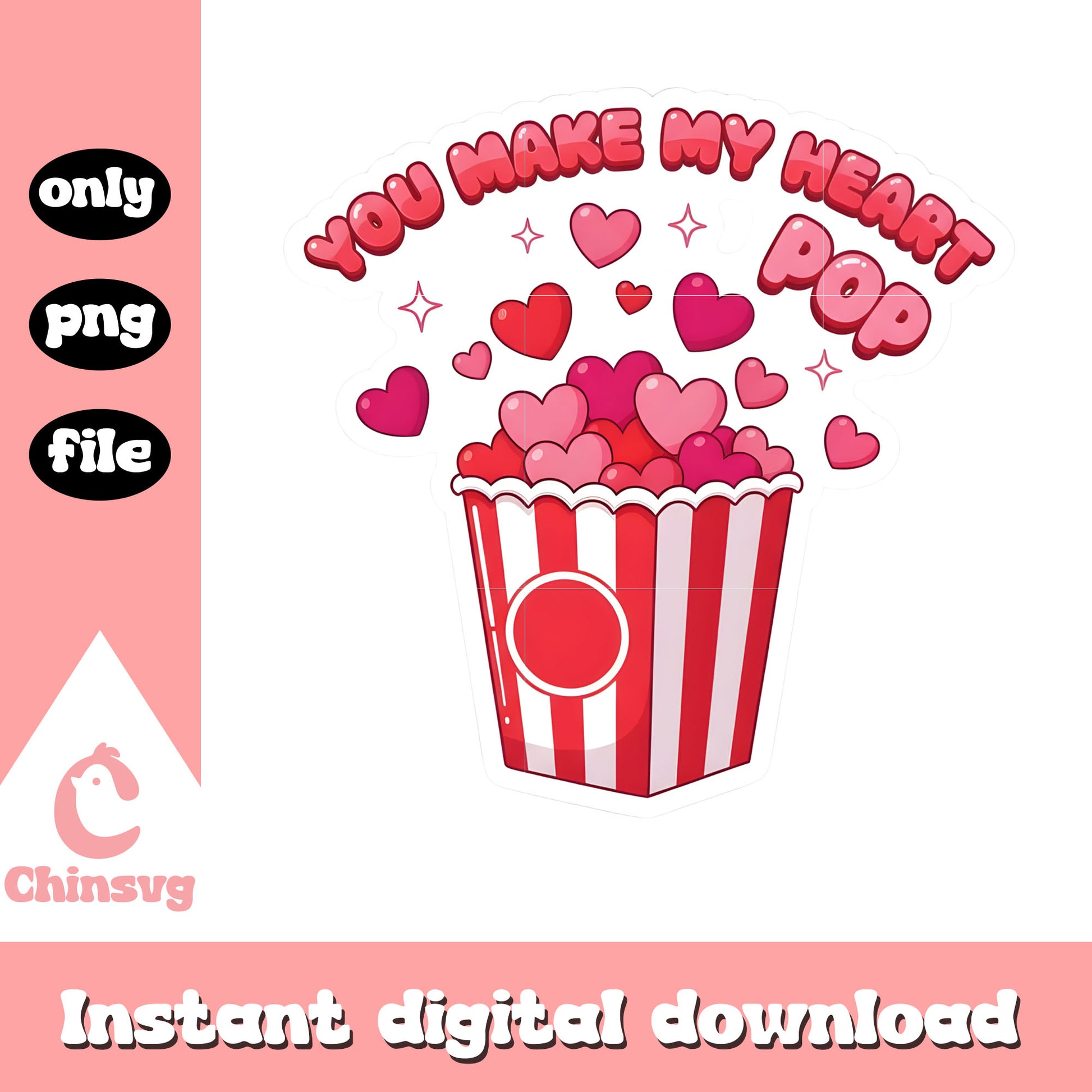 Popcorn love pop valentine png, valentine's day popcorn​ png