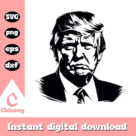 Portrait trump black and white svg, president trump​ svg