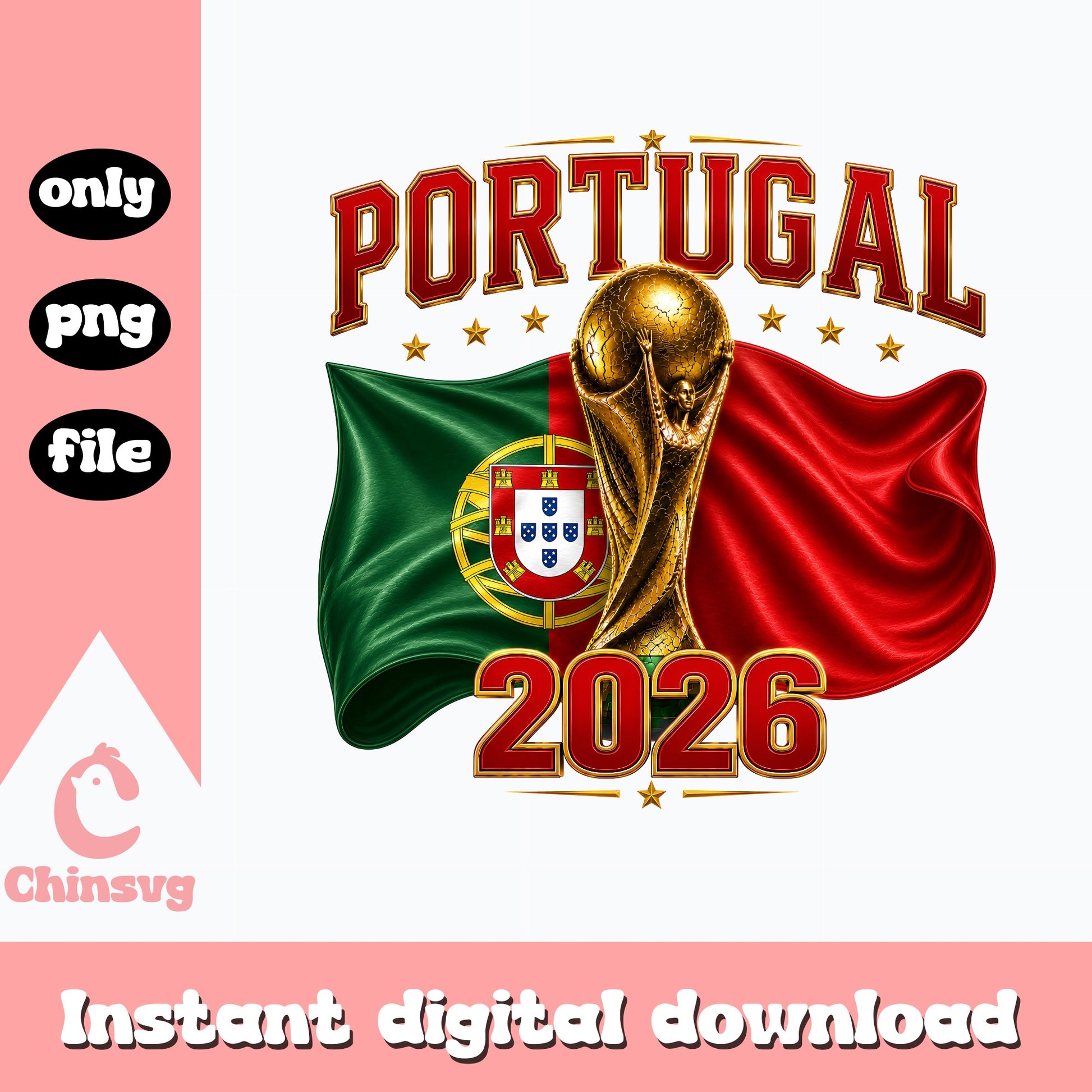 Portugal 2026 World Cup PNG, Soccer Trophy Flag, Football PNG