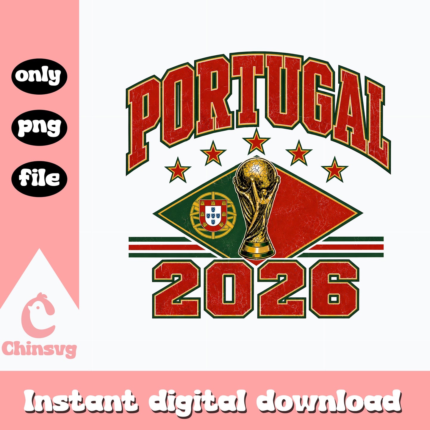 Portugal 2026 World Cup PNG, Soccer Trophy Sublimation, PNG