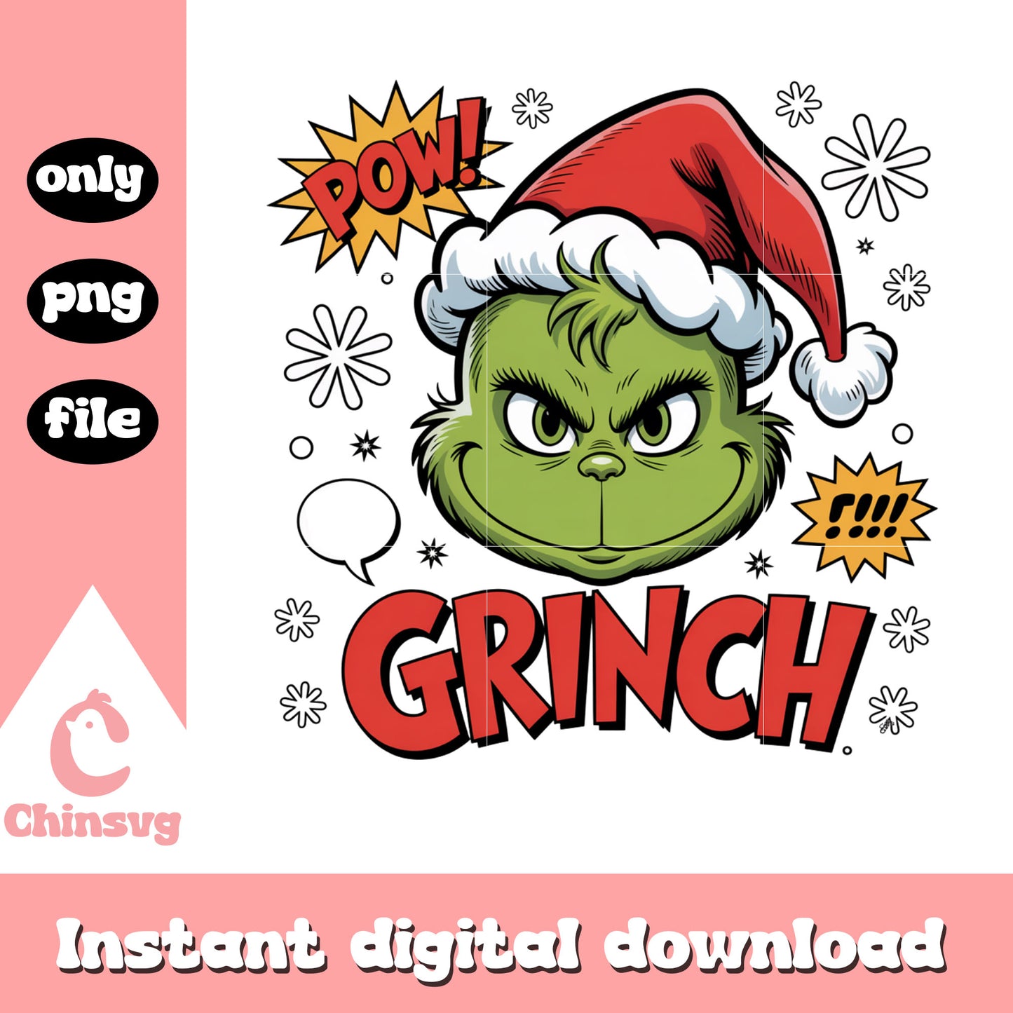 Pow baby grinch head christmas png, grinch face images png