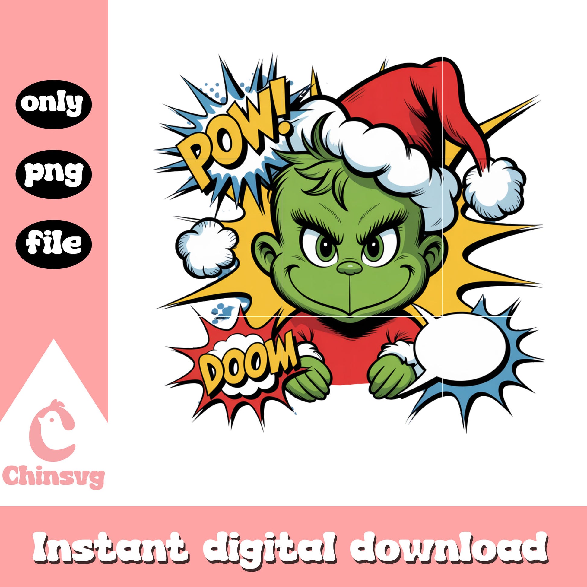 Pow doom baby mischief grinch design png, grinch xmas images png 