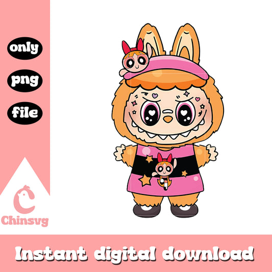 Powerpuff girl labubu cute doll design png, labubu clothes png