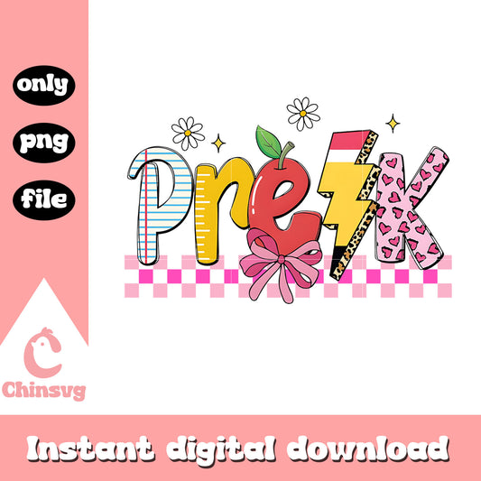 Pre-k coquette design png, happy back to school png, school png