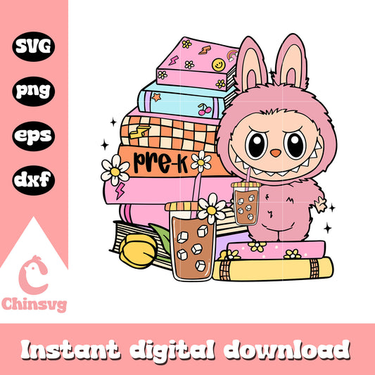 Pre-k pink labubu back to school design svg, labubu art svg