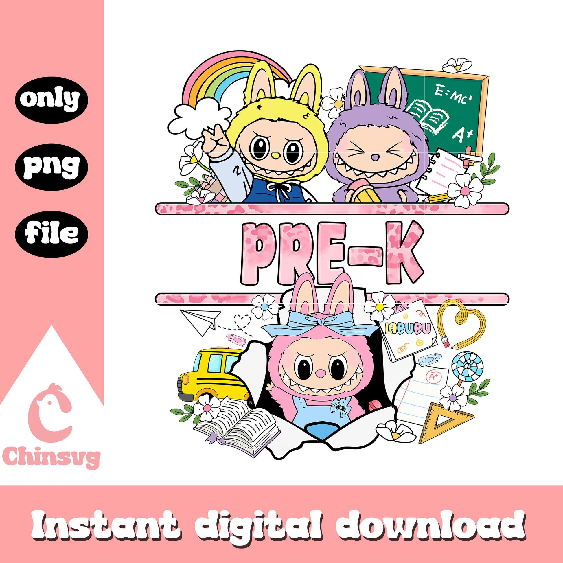 Pre-k school labubu design png, back to school decor png