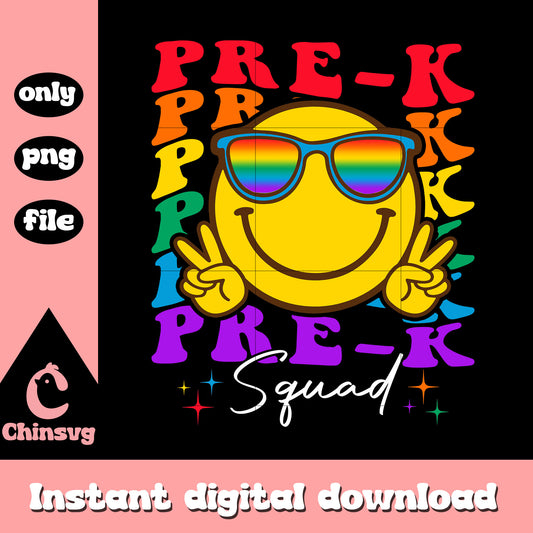 Pre-k squad smiley face design png, back to school season png