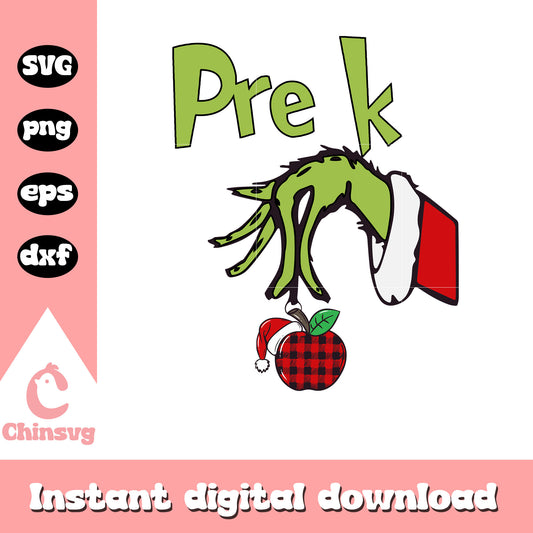 Pre k grinch santa hand svg, grinch character svg, santa svg