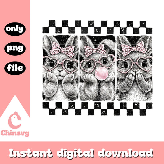 Preppy easter leopard bunny png, retro cute easter bunny png, easter png