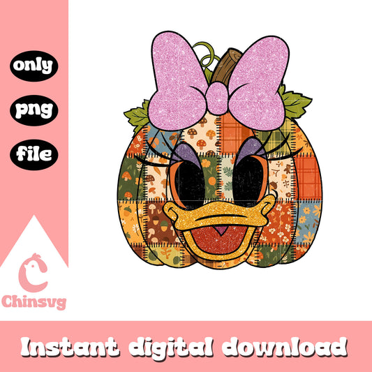 Preppy pumpkin patchwork daisy duck png, daisy character png