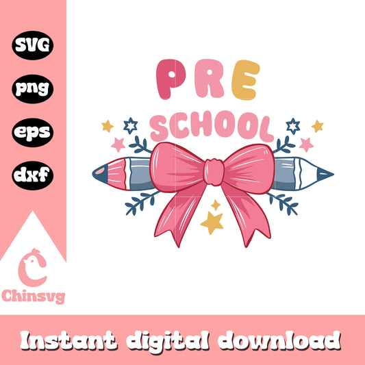 Preschool coquette pencil design svg, happy back to school svg