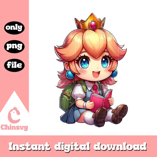 Princess Peach on school design png, reading book png