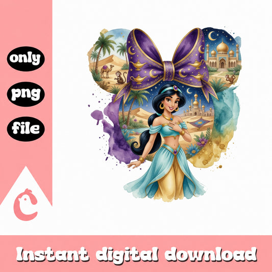 Princess Jasmine Bow Minnie PNG, Disney Aladdin PNG, Princess PNG