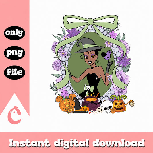 Princess Tiana Halloween PNG, Disney Princess Witch PNG, Halloween PNG