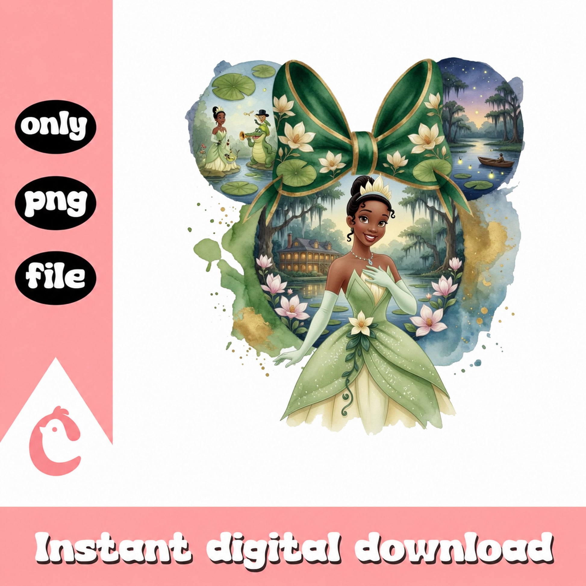 Princess Tiana Minnie Bow PNG, Disney Princess PNG, Frog PNG