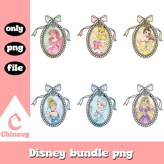 Princesses on disney cartoon bundle png, disney png, mirror png