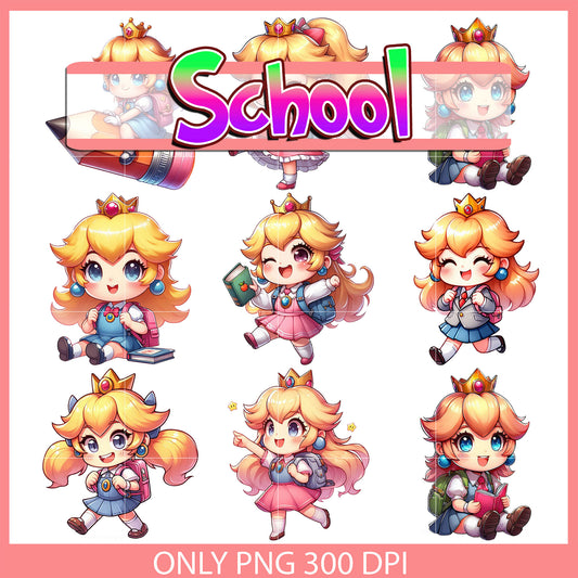 Princess peach back to school design bundle png, princess peach png
