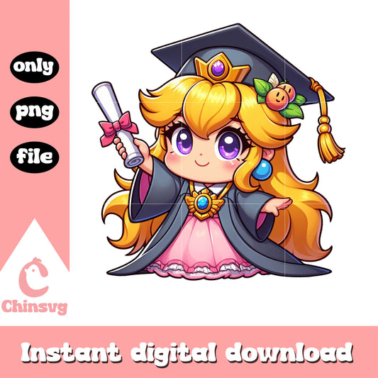 Princess peach graduation png, day graduation design png,