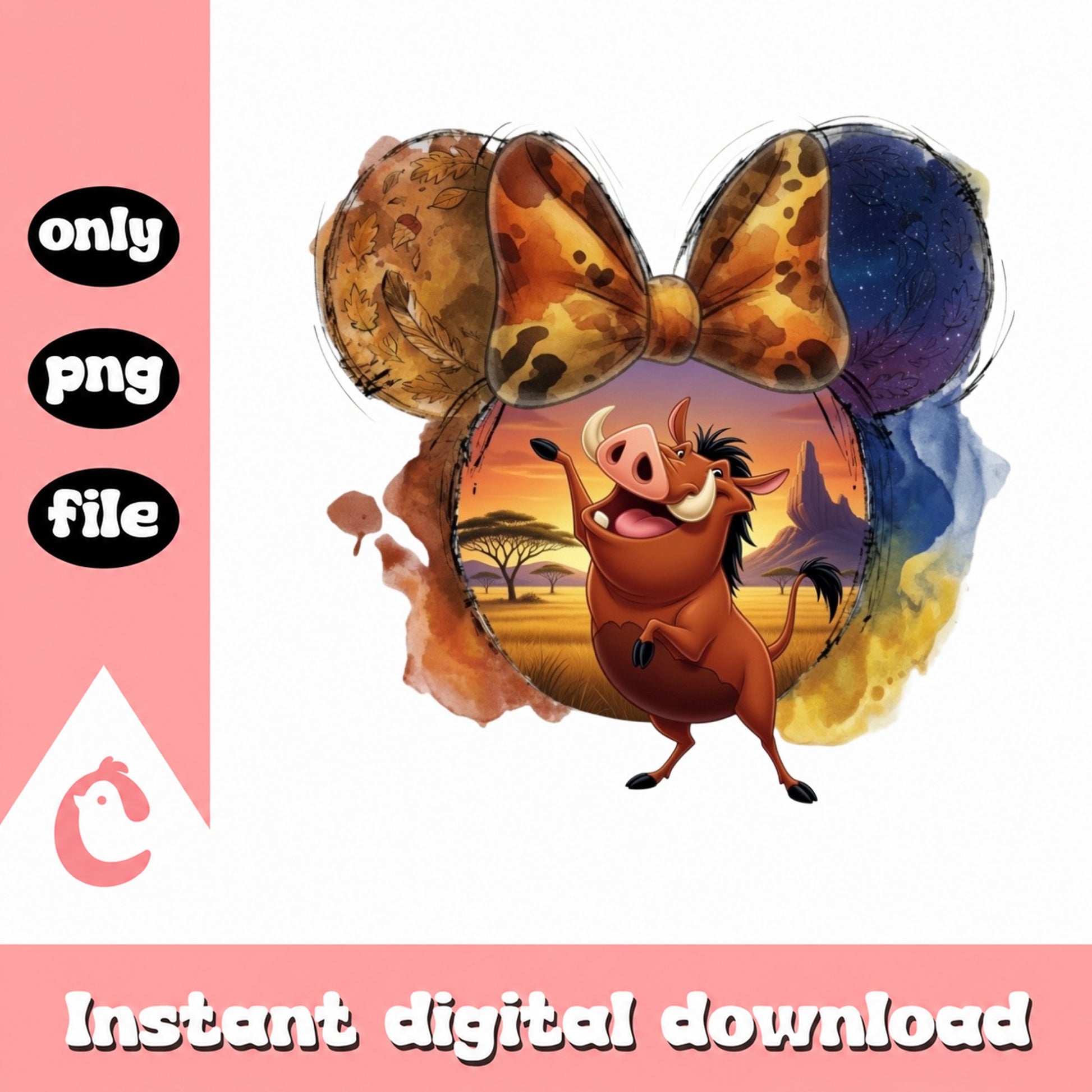 Pumba Lion King Mickey Ears PNG, Disney PNG, Watercolor PNG